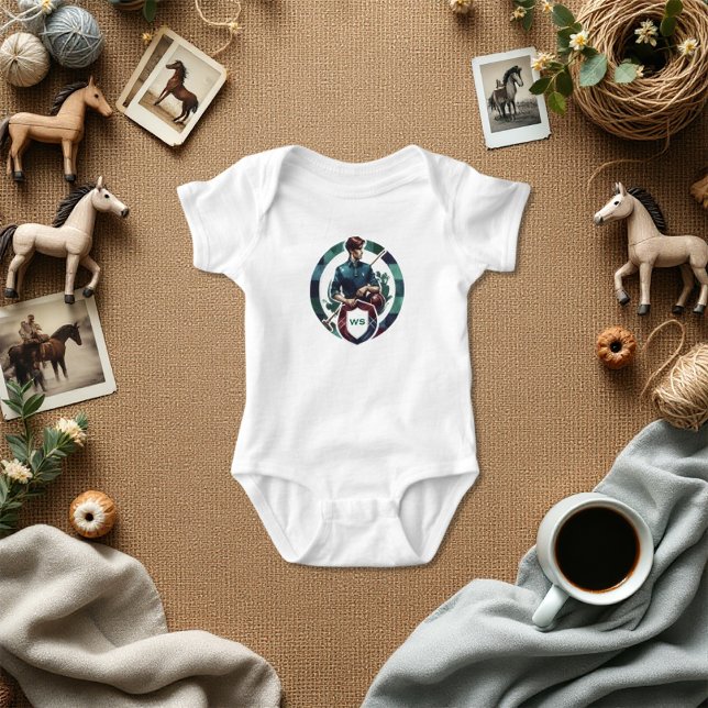 Body Para Bebê Monograma Clássico de Pré-Papoilas Equestre (Classic Preppy Charm Equestrian Polo Monogram)