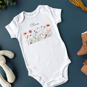Body Para Bebê Monograma Colorido Campo de Flores Silvestres em A