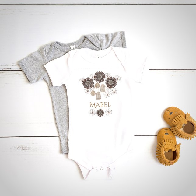 Body Para Bebê Monograma da Boho Floral Personalizada (Criador carregado)