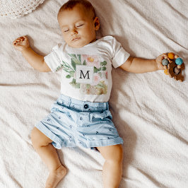 Body Para Bebê Monograma de Flores Cor-de-Rosa em Aquarela Modern