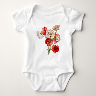 Body Para Bebê Monograma de flores silvestres de papoila