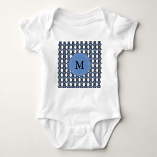 Body Para Bebê Monograma de padrão de Abstrato azul personalizado