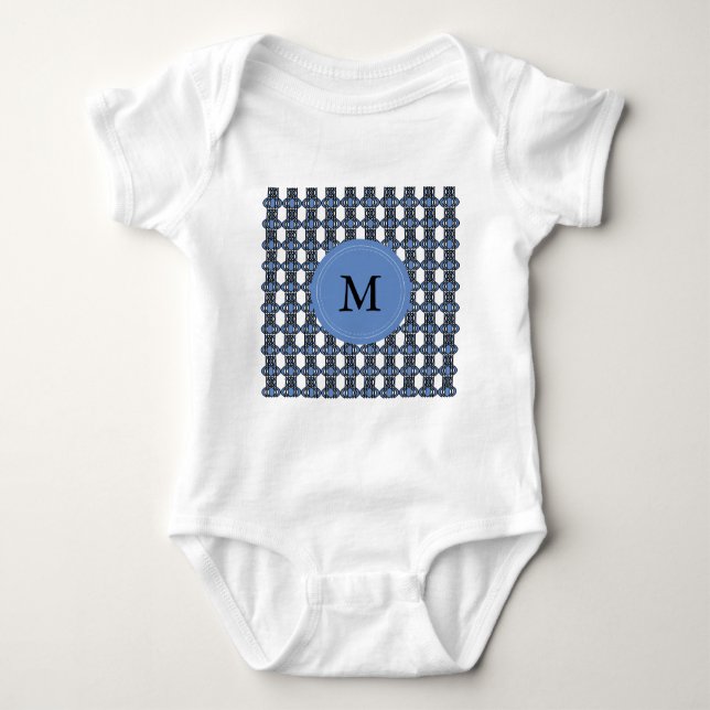 Body Para Bebê Monograma de padrão de Abstrato azul personalizado (Frente)