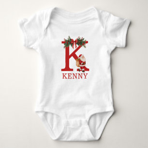 Body Para Bebê Monograma de Papai Noel e Nome Família Corresponde
