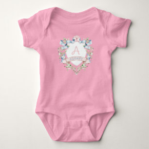 Body Para Bebê Monograma Floral Azul e Cor-de-Rosa