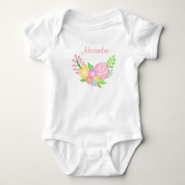 Body Para Bebê Monograma Floral Baby Girl Jersey (Frente)