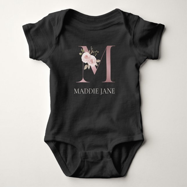 Body Para Bebê Monograma Floral Nome M (Frente)
