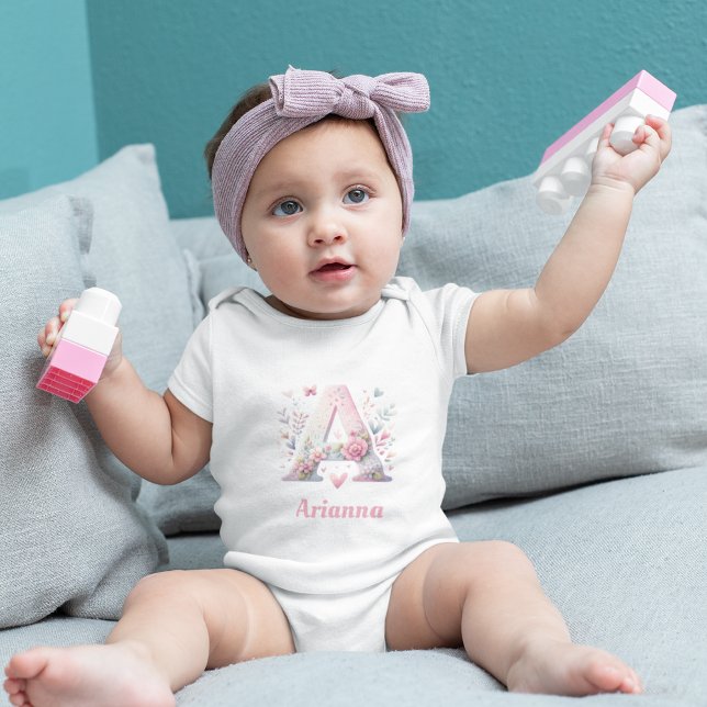 Body Para Bebê Monograma Floral Personalizado Fato de Bebê (Criador carregado)