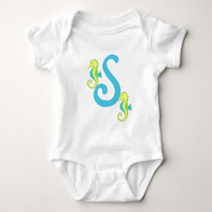 Body Para Bebê Monograma - Letra S Monograma - Cavalo do Mar Mono