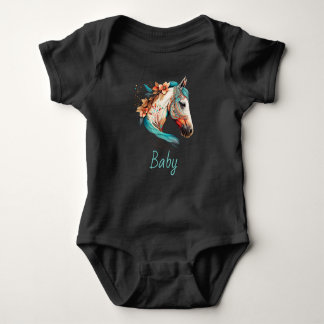 Body Para Bebê Monograma Nome do Bebê Boho Bonito Cavalo Azul Bon