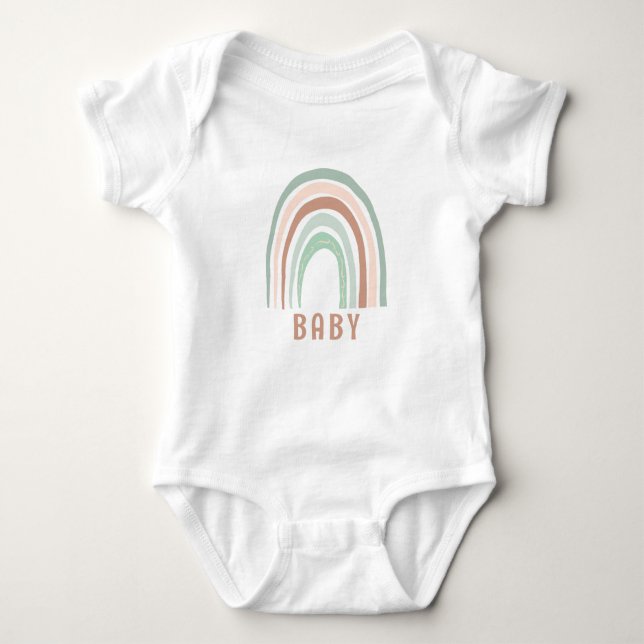 Body Para Bebê Monograma Nome do Bebê Terthy Boho Rainbow Green B (Frente)