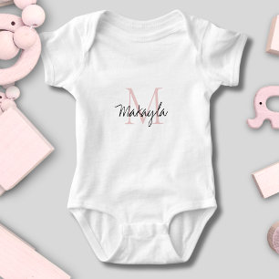Body Para Bebê Monograma Nome Rosa Bege Script 