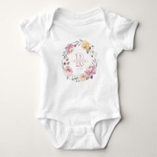Body Para Bebê Monograma personalizado da grinalda bebé floral