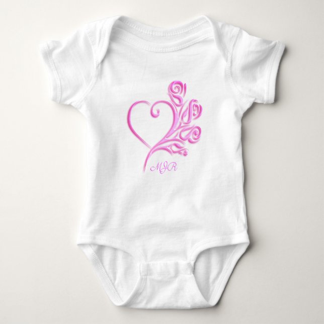 Body Para Bebê Monograma personalizado, Mauve Stylized Heart e Ro (Frente)