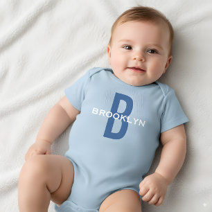 Body Para Bebê Monograma Personalizado Menino Nome Azul Branco
