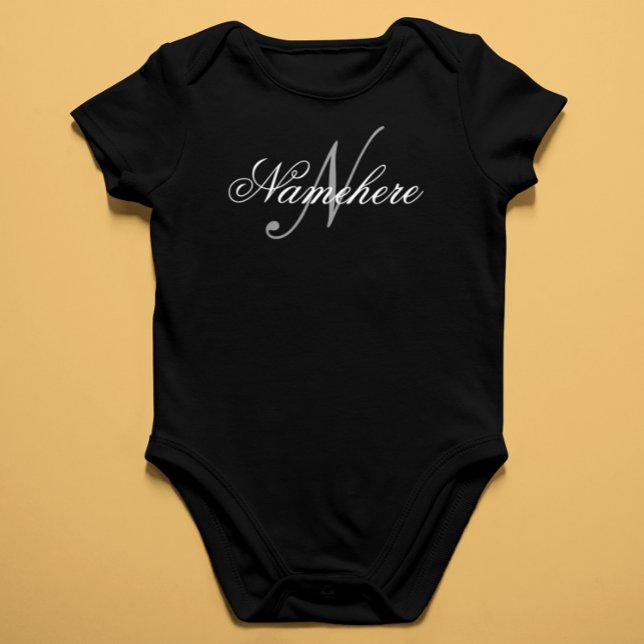 Body Para Bebê Monograma Personalizado Único de Nomes Preto e Bra (Criador carregado)
