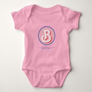 Body Para Bebê Monograma Retro Hippie 70s Pastel Geométrico Rosa