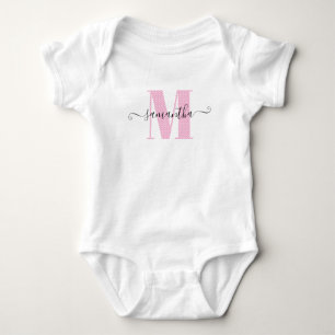 Body Para Bebê Monograma Rosa Claro e Pontinhos Feminino