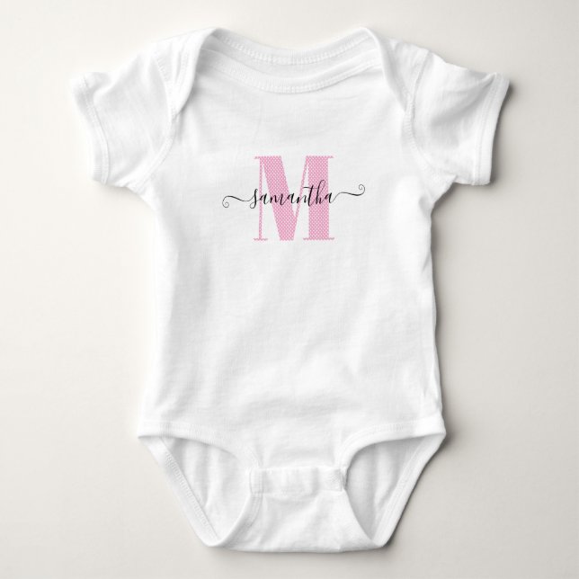 Body Para Bebê Monograma Rosa Feminino e Pontos (Frente)
