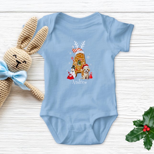 Body Para Bebê Monogramas Papais noeis de Natal Gingerpão - Letra (Criador carregado)