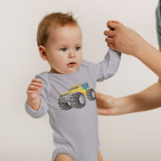 Body Para Bebê Monster Truck Amarelo Azul 