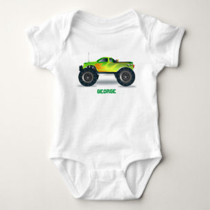 Body Para Bebê Monster Truck Yellow Orange Fire Personalize-Me!
