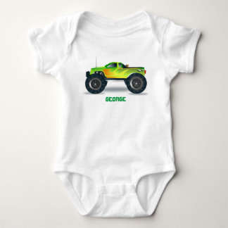 Body Para Bebê Monster Truck Yellow Orange Fire Personalize-Me!