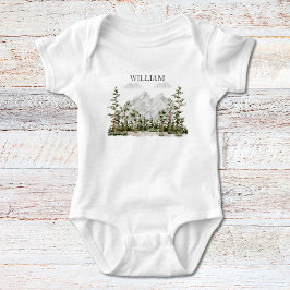 Body Para Bebê Montanha e Floresta em Aquarela Monogramada