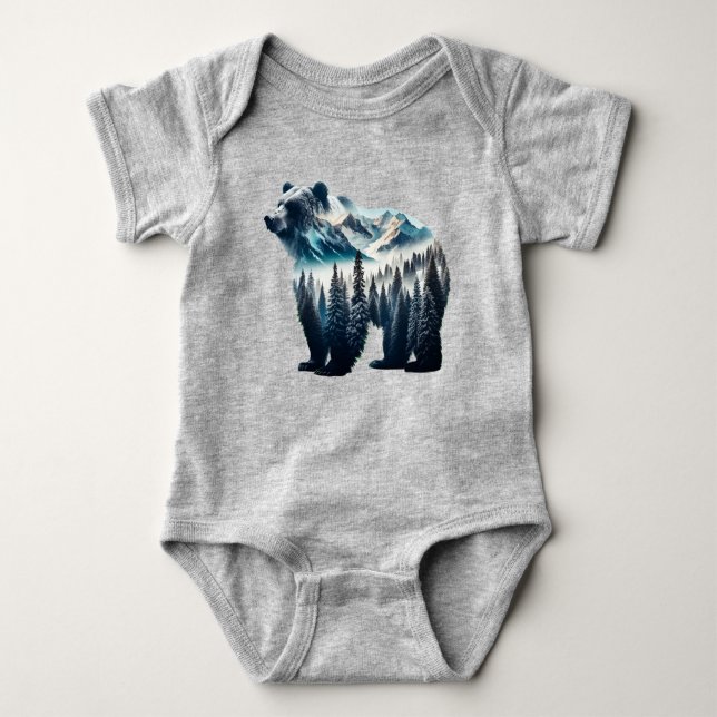 Body Para Bebê Montanhas e florestas de Ursos Grizzles (Frente)