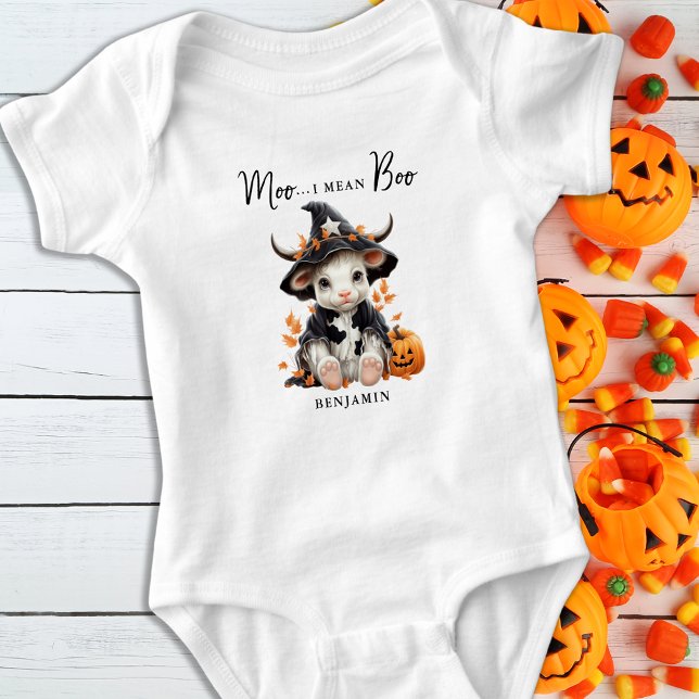 Body Para Bebê Moo I quer dizer Boo Cute Halloween Vaca Personali (Criador carregado)
