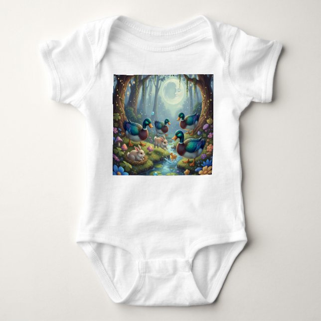 Body Para Bebê Moonlit Ducklings' Forest (Frente)