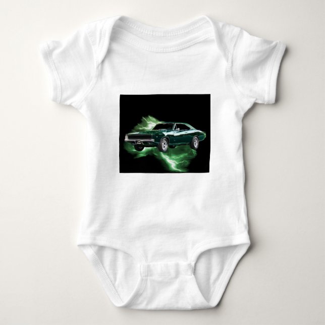 Body Para Bebê Mopar: 'Carregador de 68 Dodge com relâmpago verde (Frente)