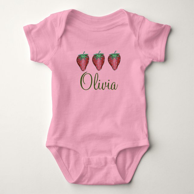 Body Para Bebê Morangos Vermelhos Fruta de Morango Personalizada (Frente)
