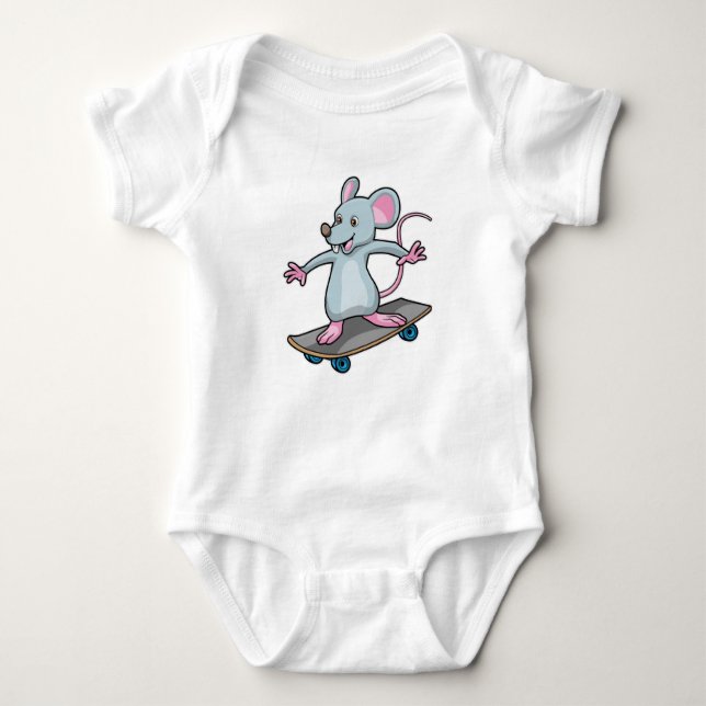 Body Para Bebê Mouse como skater com skate (Frente)