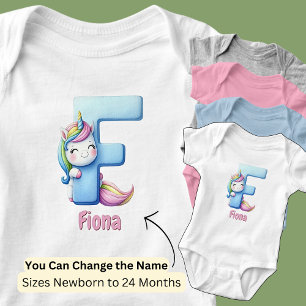 Body Para Bebê Mudar Nome Rosa Bonito Azul Fofa Letra F Unicórnio