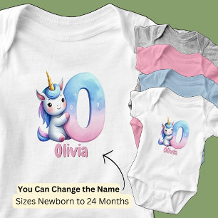 Body Para Bebê Mudar Nome Rosa Bonito Azul Fofo Letra O Unicórnio