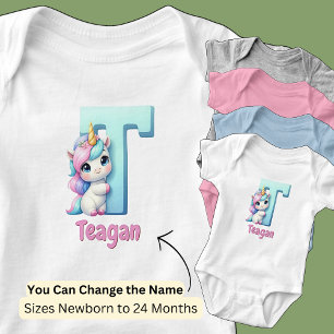 Body Para Bebê Mudar Nome Rosa Bonito Azul Fofo Letra T Unicórnio