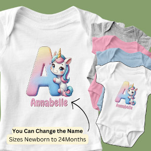Body Para Bebê Mudar Nome Rosa Bonito Azul Letra A Unicórnio Fofo