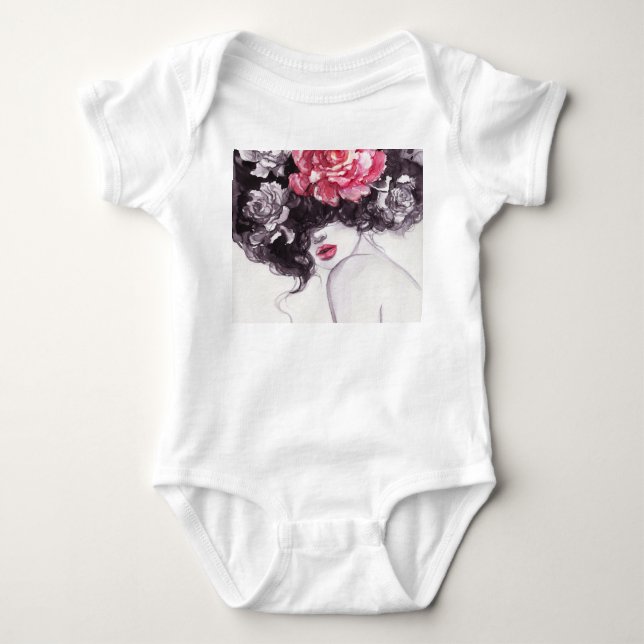 Body Para Bebê Mulher Flores, Moda Fundo de Aquarela. (Frente)