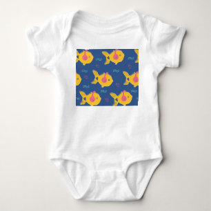 Body Para Bebê Music Fishes: Padrão de Vintage de Cartoon.
