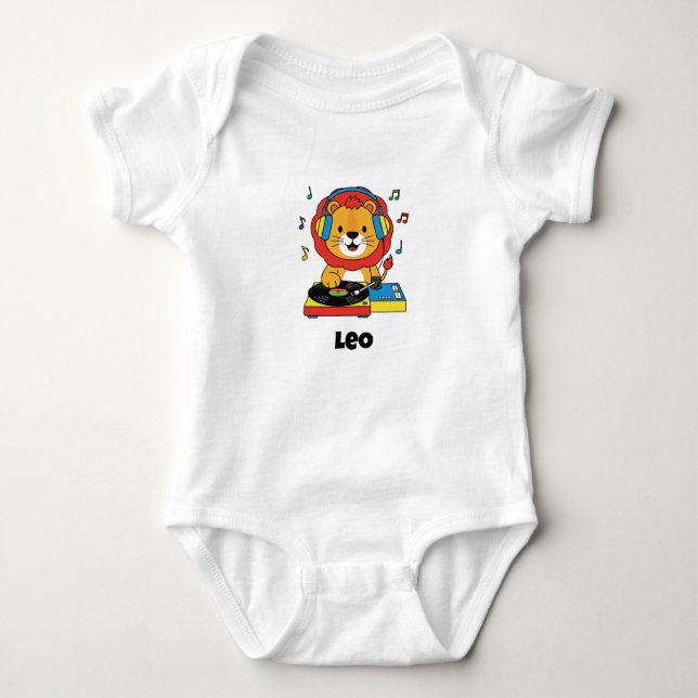 Body Para Bebê Música DJ de Leão Pequeno e Bonito | Personalizado (Frente)