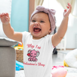 Body Para Bebê My 1st Valentine’s Day – Cute Elephant With Heart