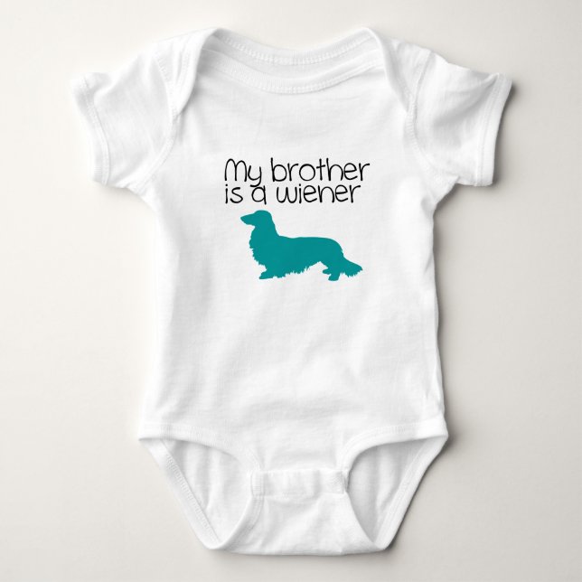 Body Para Bebê My Brother is a Wiener Long Hair Dachshund Outfit (Frente)