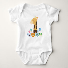 Body Para Bebê My First Birthday. Giraffe and Happy Animals Desig