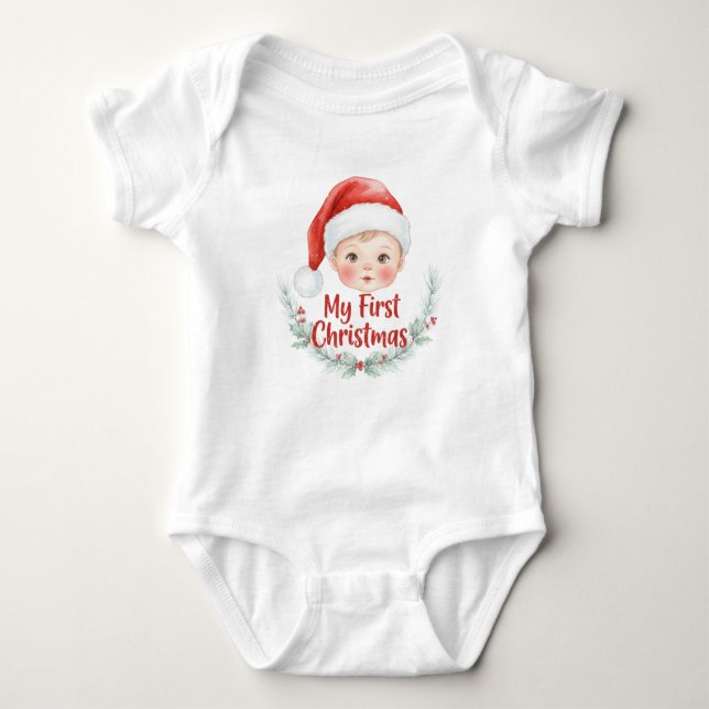 Body Para Bebê My First Christmas Baby Pine Holiday (Frente)