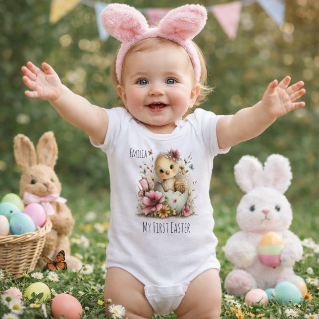Body Para Bebê My First Easter Design with Personalized Chick  (Criador carregado)