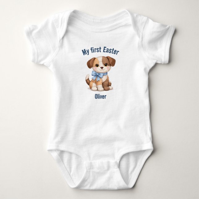 Body Para Bebê My First Easter Patchwork Dog Baby T-Shirt (Frente)