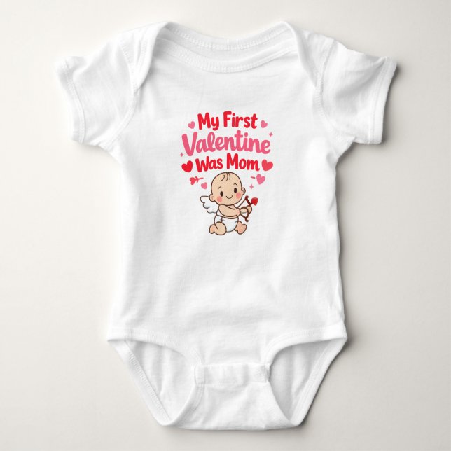Body Para Bebê My First Valentine Was Mom Baby Valentine Bodysuit (Frente)