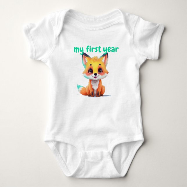 Body Para Bebê My First Year baby fox Baby Bodysuit  (Frente)