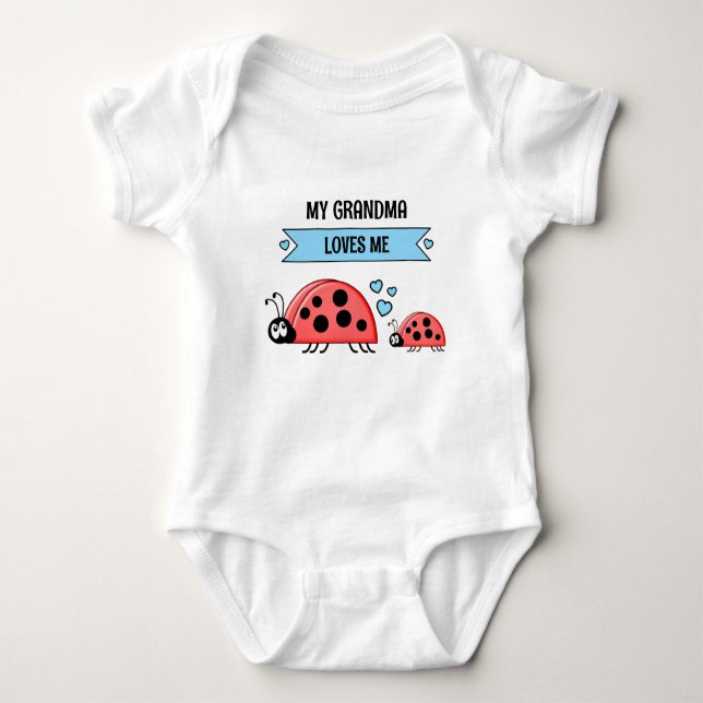 Body Para Bebê My Grandma loves me ladybugs blue (Frente)